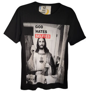 Free Banana God Hates Selfies Jesus Graphic Tee Small Satire Streetwear Cotton